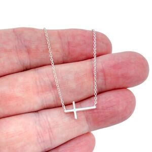 Vintage Sterling Silver 925 Sideways Cross Necklace 16"-18"